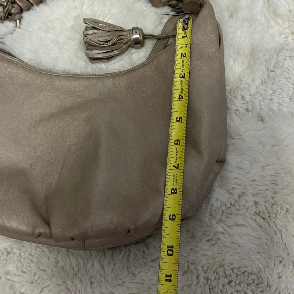B. Makowsky Taupe Metallic Leather Hobo Bag